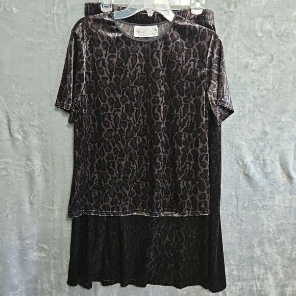 kathie lee collection xl 2 Piece Skirt Top animal print solt velour pullon skirt - Picture 1 of 14
